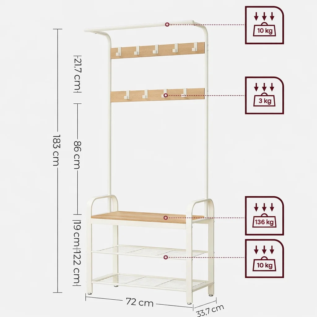 Caractéristiques Porte-Manteau Meuble Chaussure avec Banc