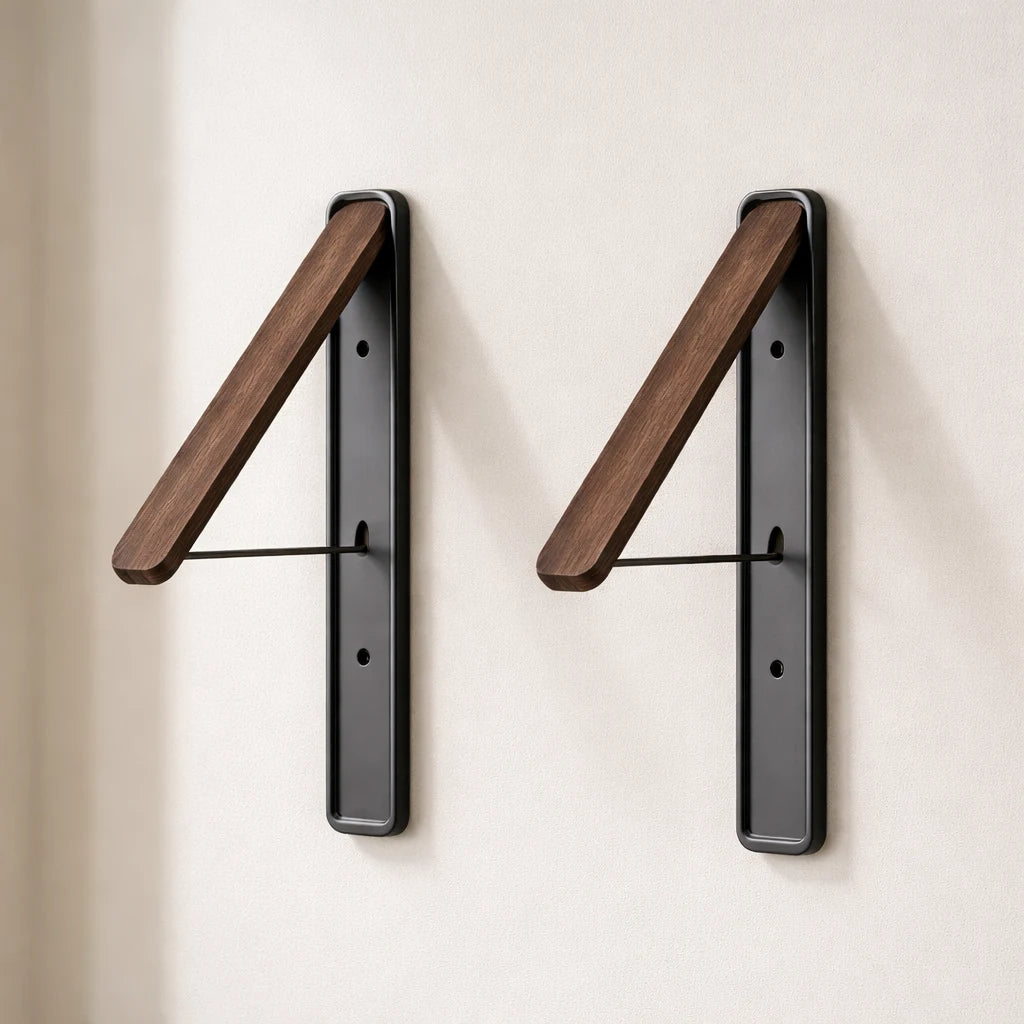 Deux Porte-Manteau Mural Design a Cintre Bois Marron et Noir