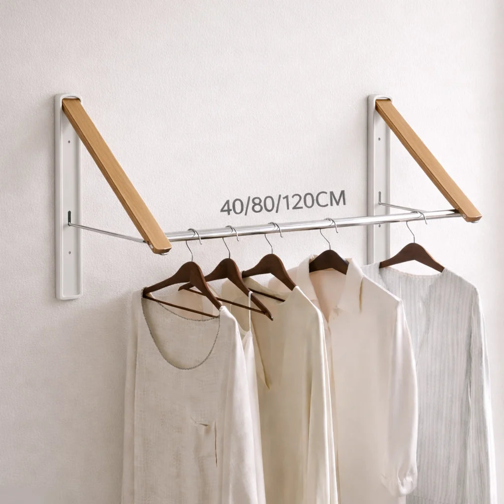 Deux Porte-Manteau Mural Design a Cintre Bois et Blanc a Rail