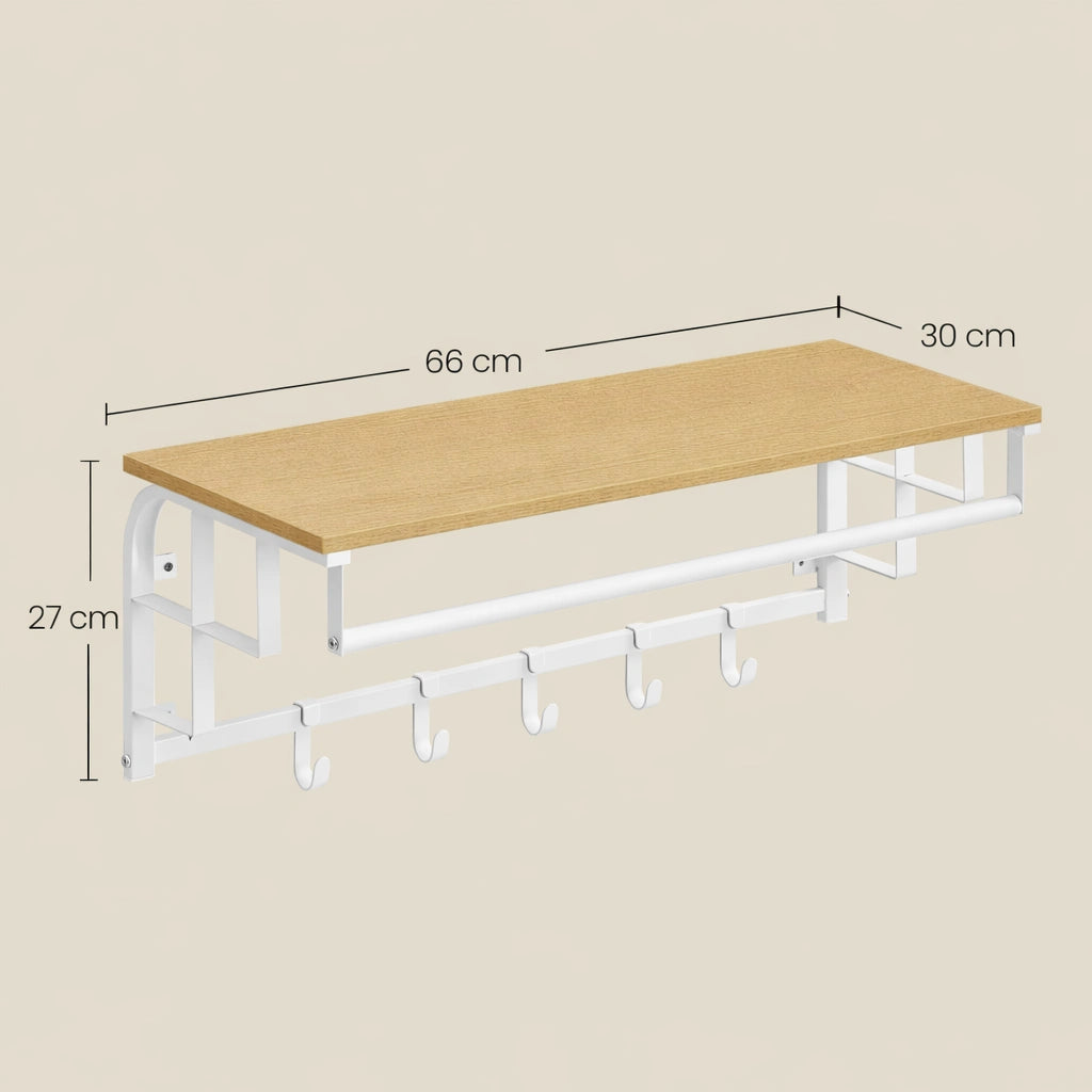 Mesures Porte-Manteau Mural avec Etagère Blanc et Bois
