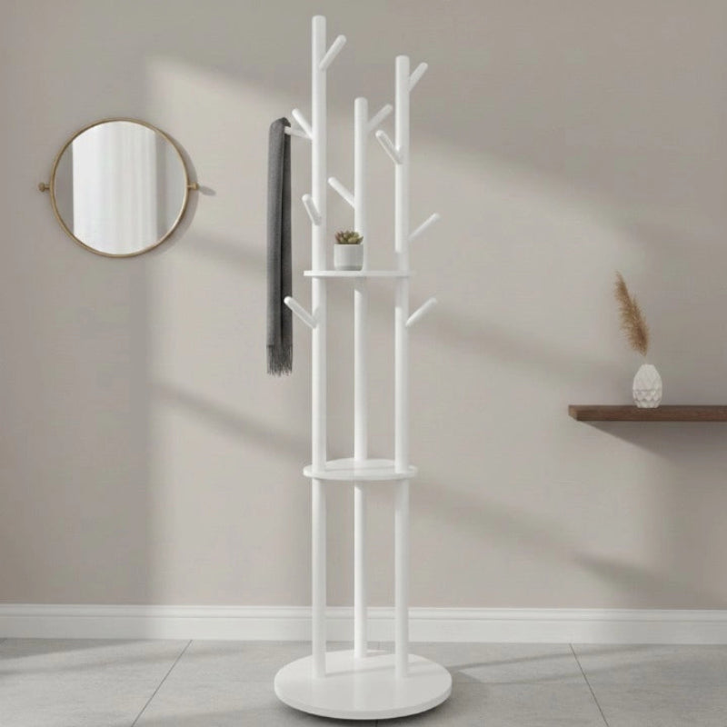 Porte-Manteau Arbre Blanc avec Etageres dans un décors minimaliste