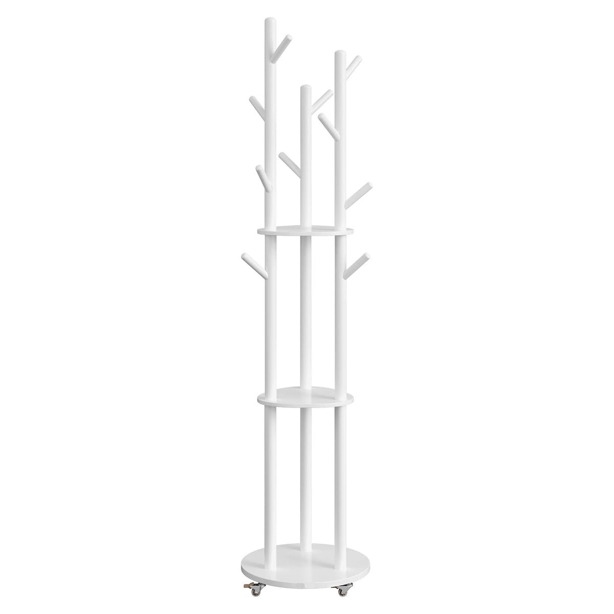 Porte-Manteau Arbre Blanc  avec Etageres sur fond blanc