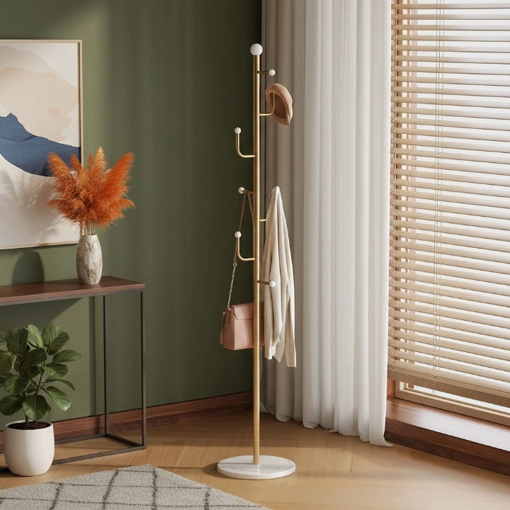Porte-Manteau Arbre Cactus Doré avec Base effet Marbre 