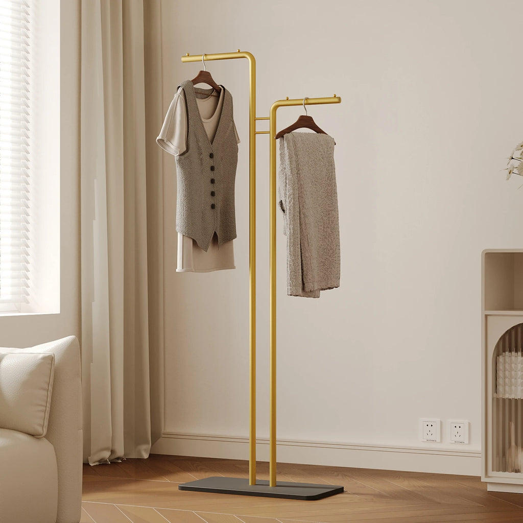 Porte-Manteau Design double Arbre Dore avec pied Noir