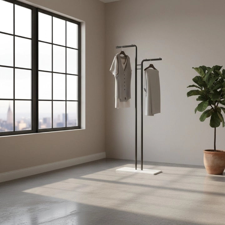 Porte-Manteau Design double Arbre Noir avec pied Blanc