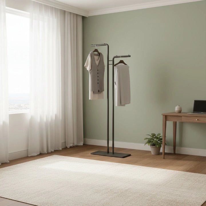 Porte-Manteau Design double Arbre Noir avec pied Noir