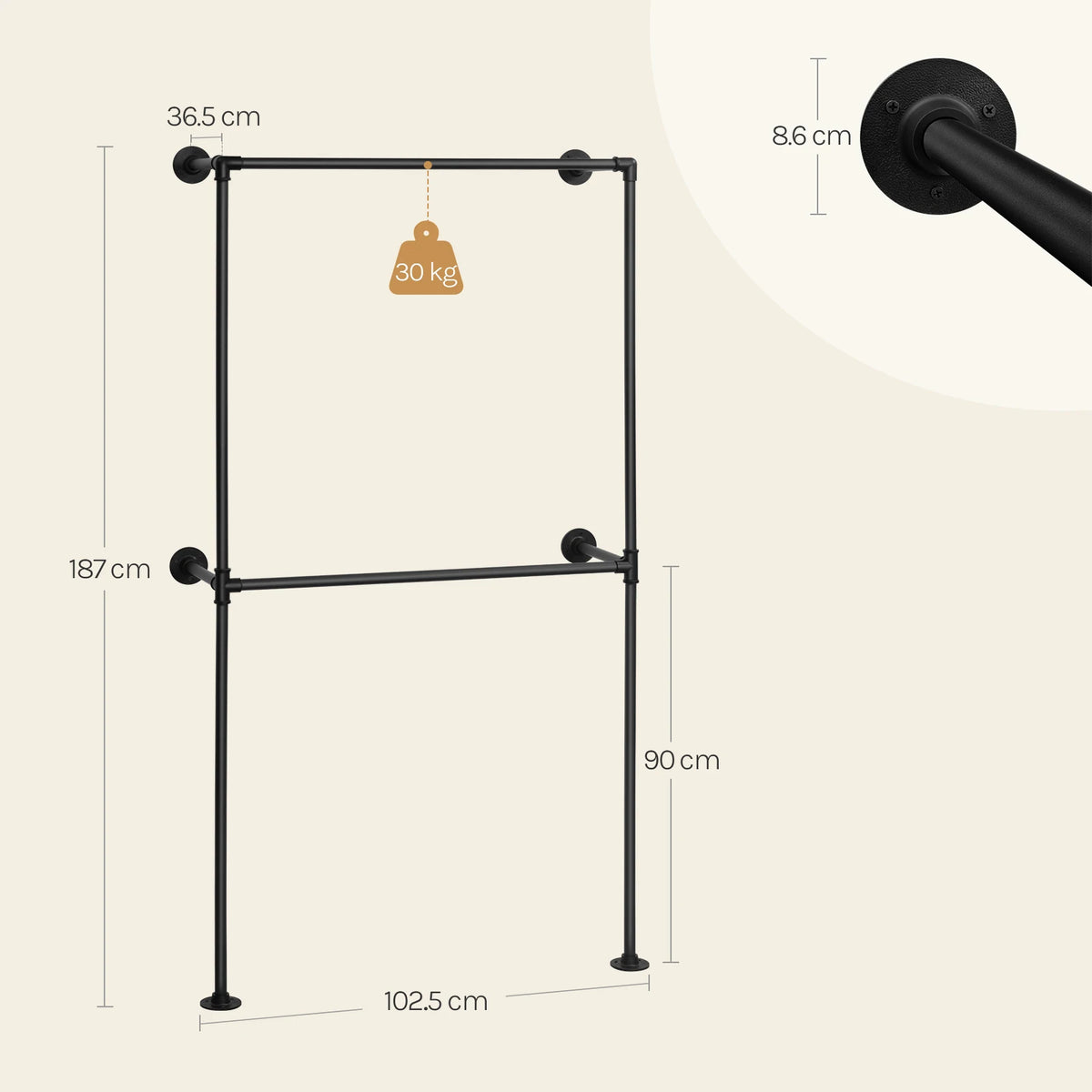 Porte-Manteau Dressing 2 Rails Description