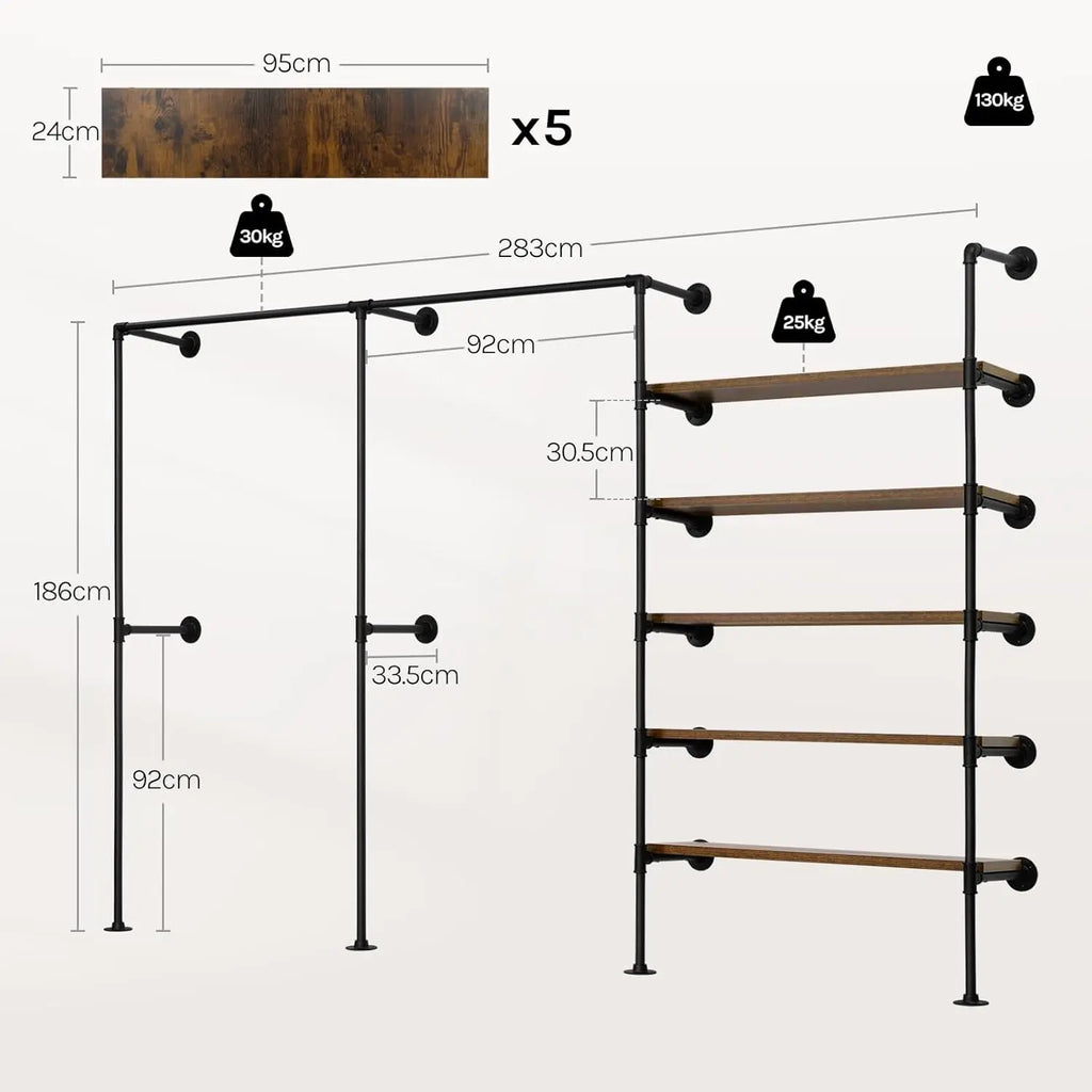 Porte-Manteau Dressing 2 Rails avec 5 Etageres Description