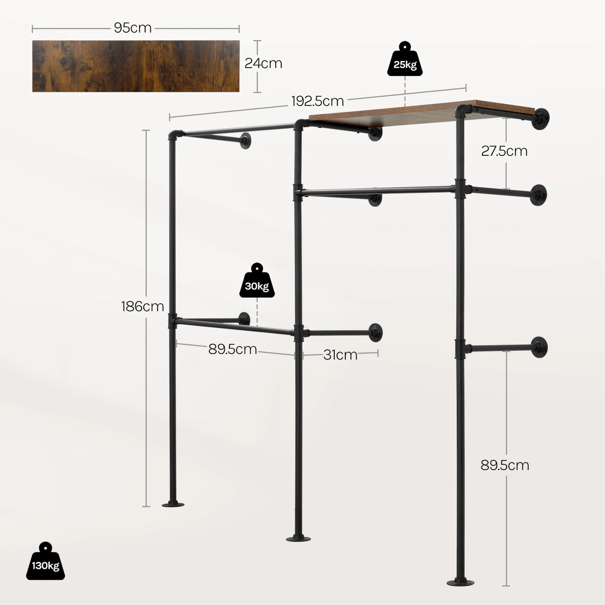 Porte-Manteau Dressing 3 Rails avec une Etagere Description