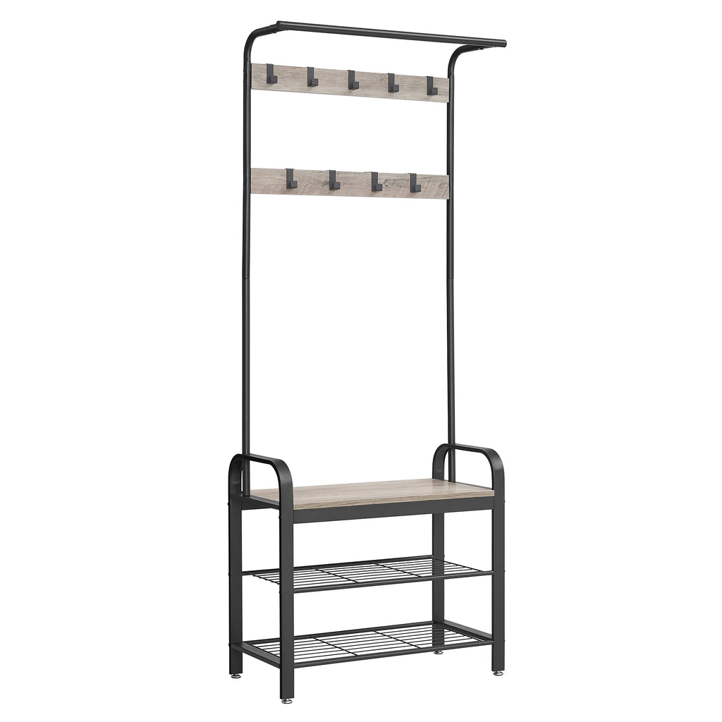 Porte-Manteau Meuble Chaussure avec Banc Noir et Bois Claire
