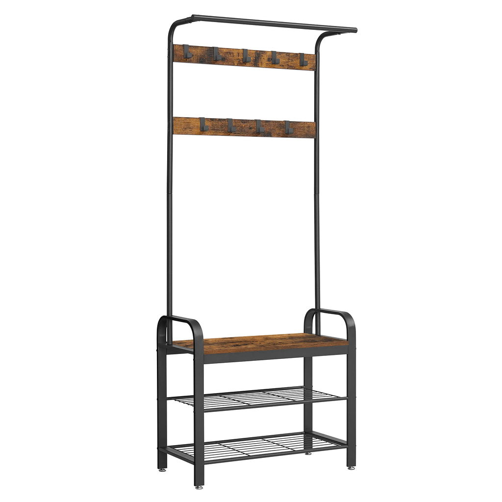Porte-Manteau Meuble Chaussure avec Banc Noir et Bois Foncé