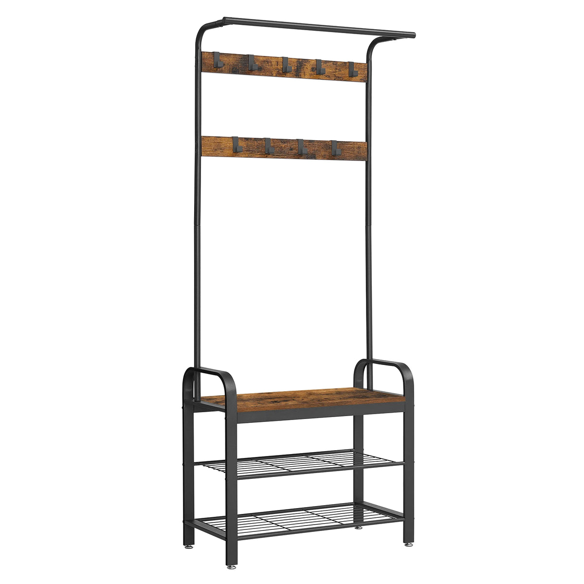 Porte-Manteau Meuble Chaussure avec Banc Noir et Bois Foncé