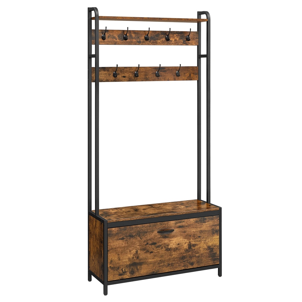 Porte-Manteau Meuble Chaussure avec Coffre Marron
