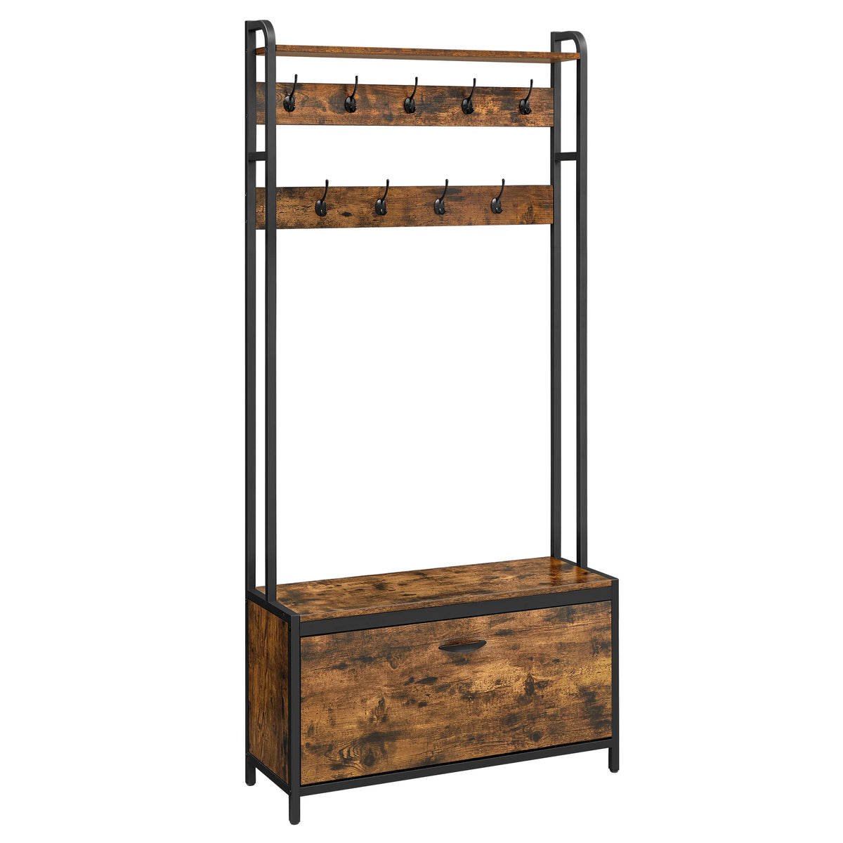 Porte-Manteau Meuble Chaussure avec Coffre Marron
