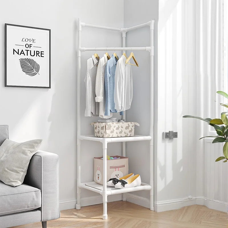 Porte-Manteau Meuble sur pied 2 etageres blanc