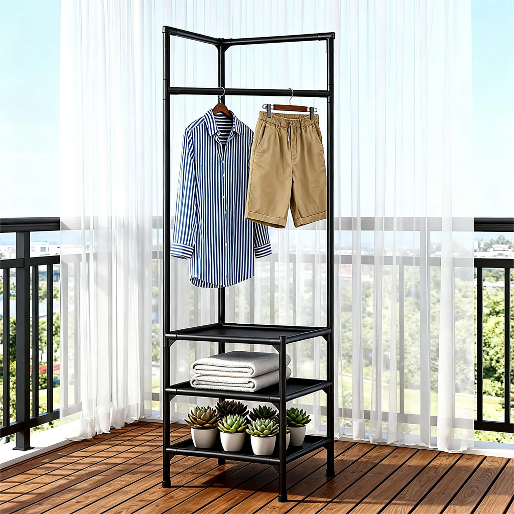 Porte-Manteau Meuble sur pied 3 etageres Noir