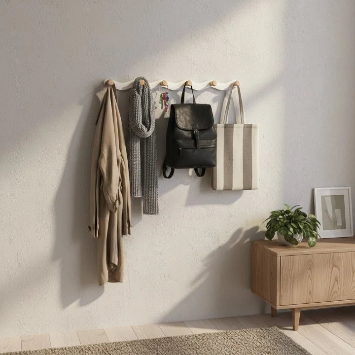 Porte-Manteau Mural Blanc Forme de Vague Image