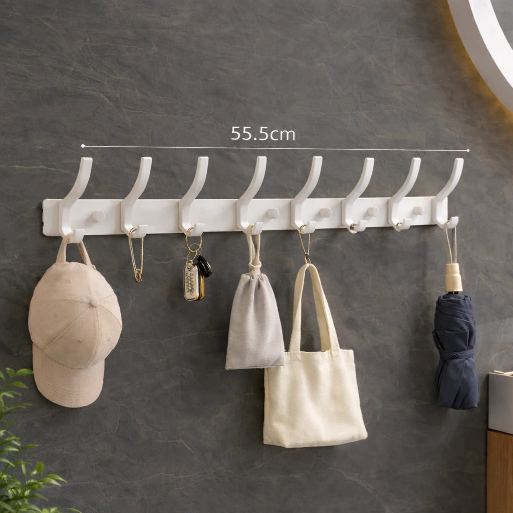 Porte-Manteau Mural Blanc Industriel 8 Crochets