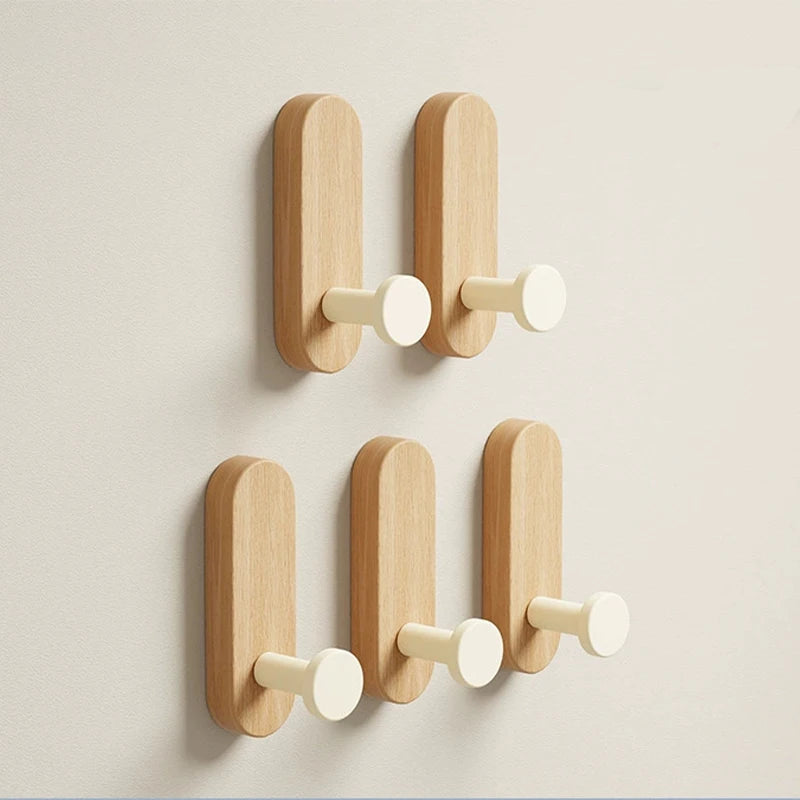 Porte-Manteau Mural Blanc Patère en Bois Lot de 5