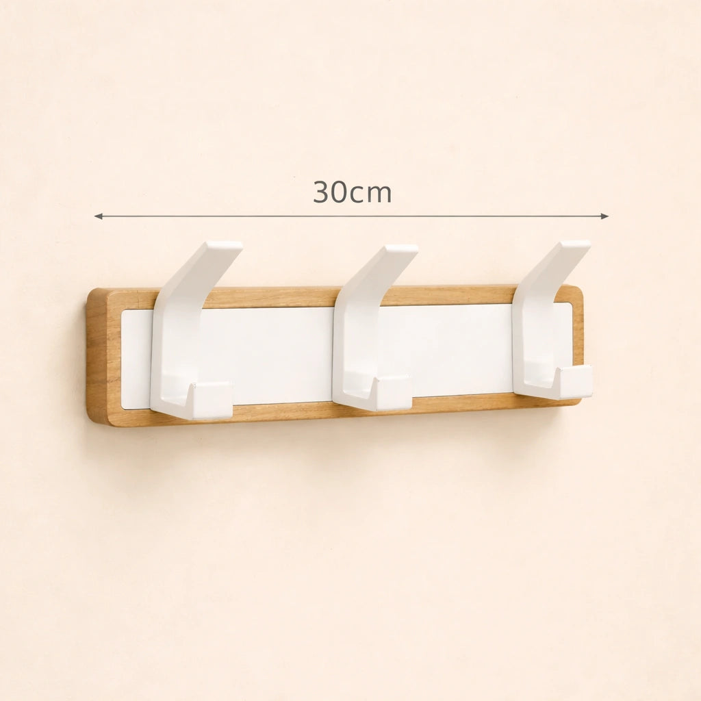 Porte-Manteau Mural Blanc en Bois 3 crochets