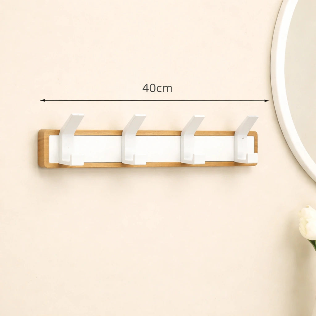 Porte-Manteau Mural Blanc en Bois 4 crochets