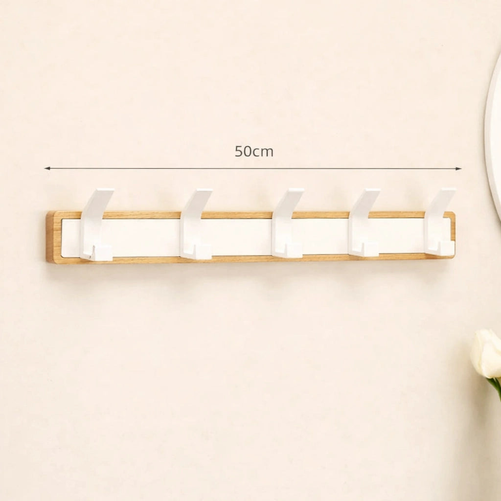 Porte-Manteau Mural Blanc en Bois 5 crochets