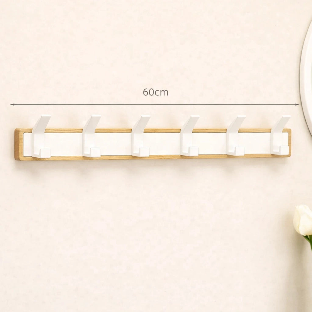 Porte-Manteau Mural Blanc en Bois 6 crochets