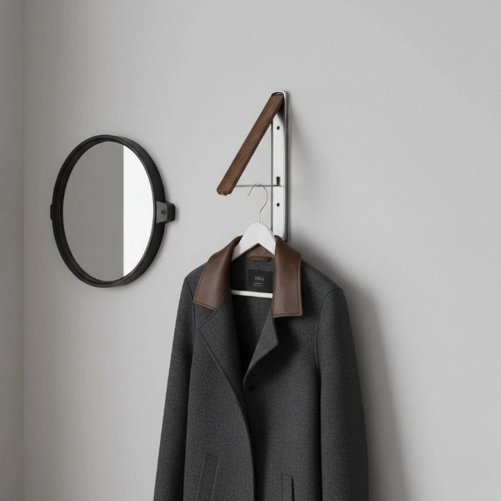 Porte-Manteau Mural Design a Cintre Bois Marron et Gris