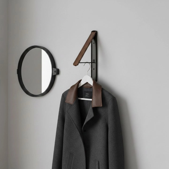 Porte-Manteau Mural Design a Cintre Bois Marron et Noir