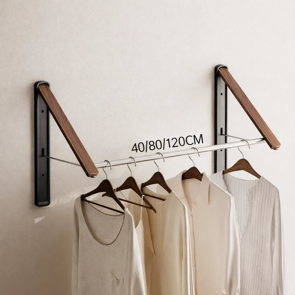 Porte-Manteau Mural Design a Cintre Bois Marron et Noir a Rail