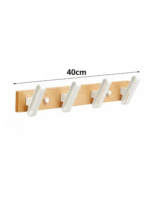 Porte-Manteau Mural Design en Bois Blanc 4 Crochets