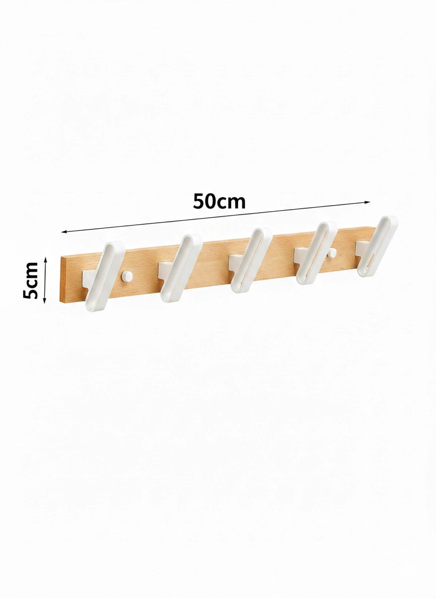 Porte-Manteau Mural Design en Bois Blanc 5 Crochets