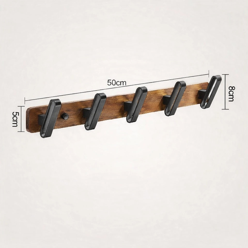 Porte-Manteau Mural Design en Bois Noir 5 Crochets