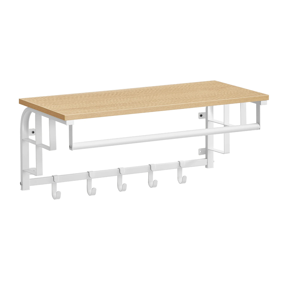 Porte-Manteau Mural Etagère Blanc et Bois