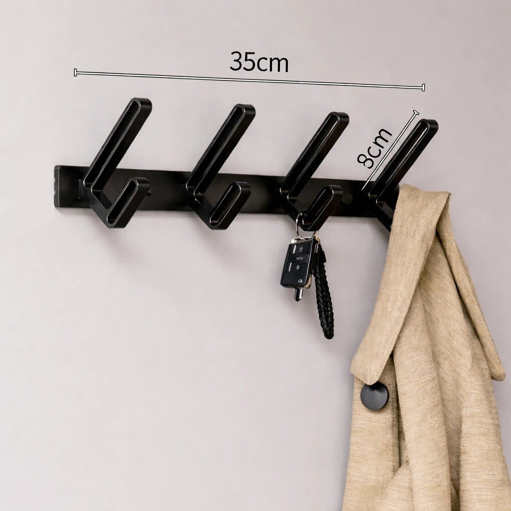 Porte-Manteau Mural Noir Moderne 4 Crochets
