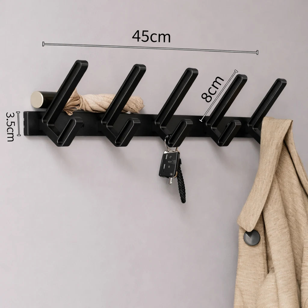 Porte-Manteau Mural Noir Moderne 5 Crochets