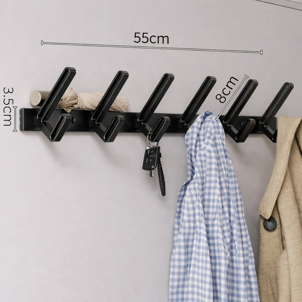 Porte-Manteau Mural Noir Moderne 6 Crochets