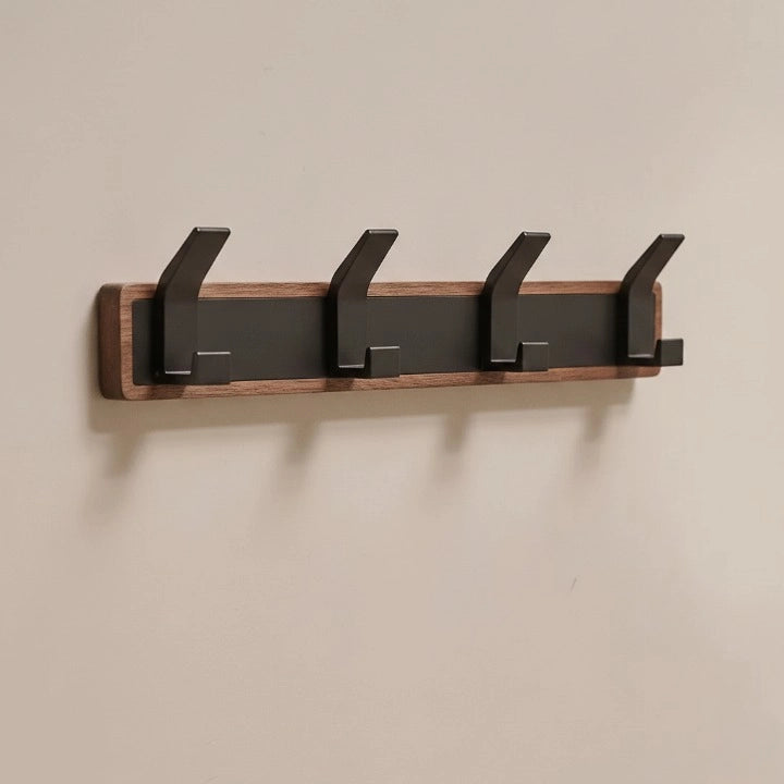 Porte-Manteau Mural Noir en Bois 4 Crochets
