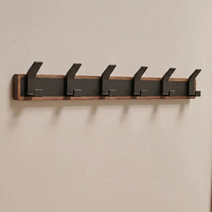 Porte-Manteau Mural Noir en Bois 6 Crochets
