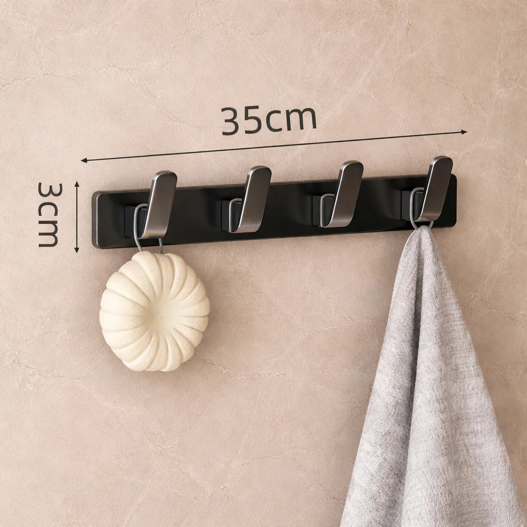 Porte-Manteau Mural Salle de Bain Noir 4 Crochets