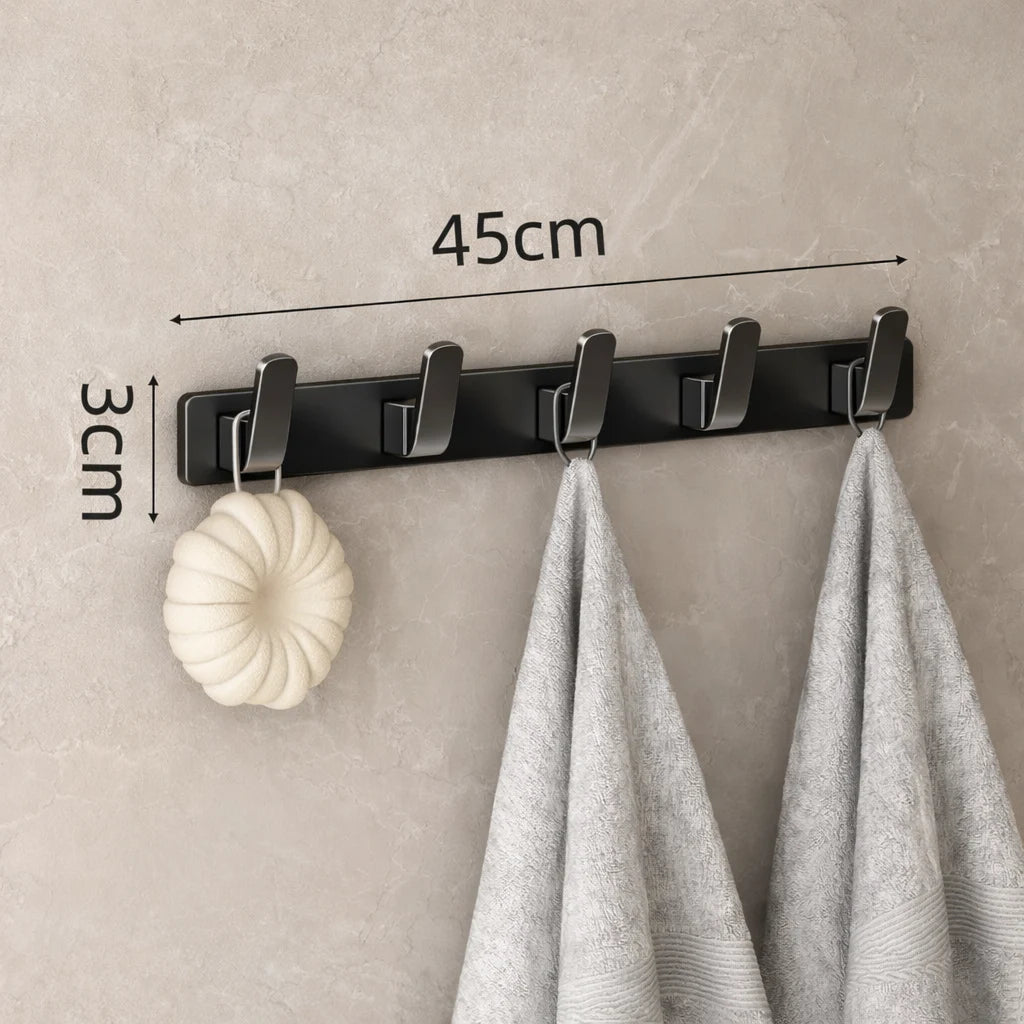 Porte-Manteau Mural Salle de Bain Noir 5 Crochets