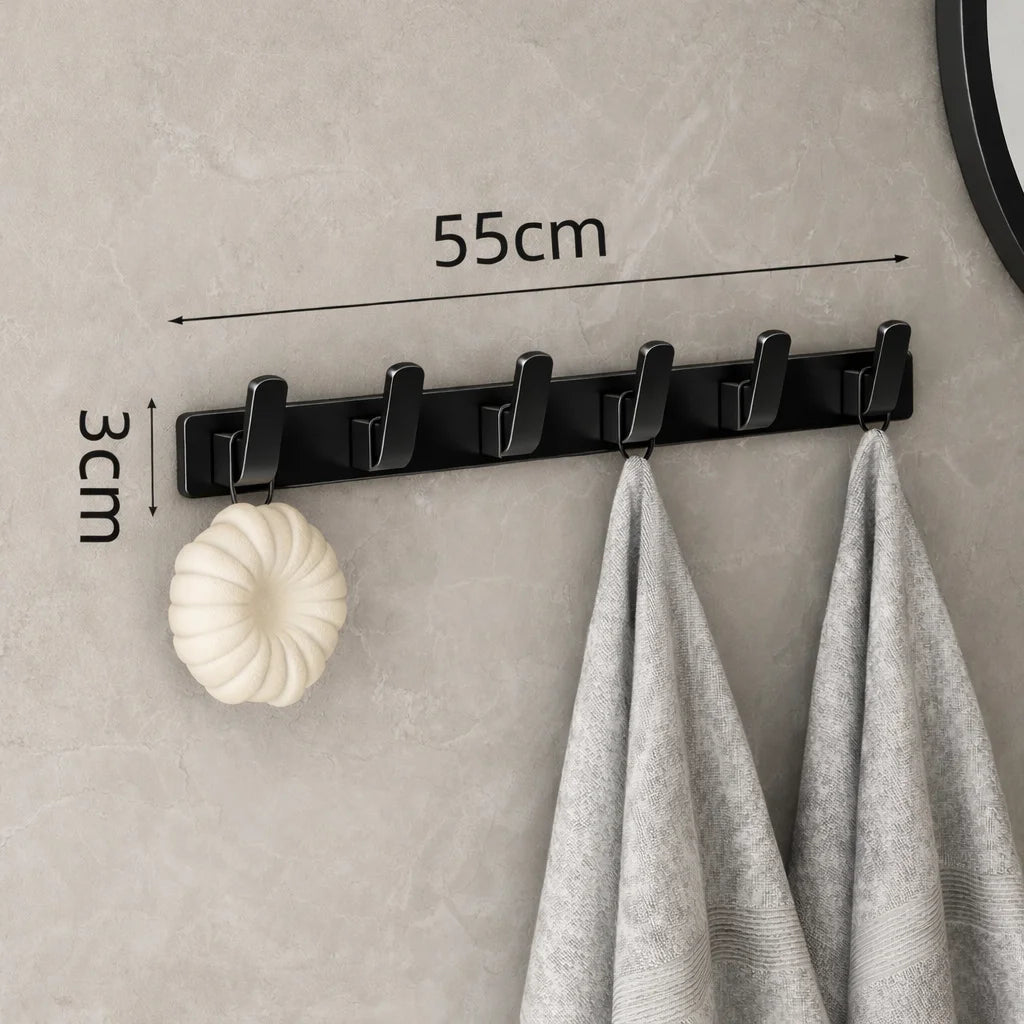 Porte-Manteau Mural Salle de Bain Noir 6 Crochets