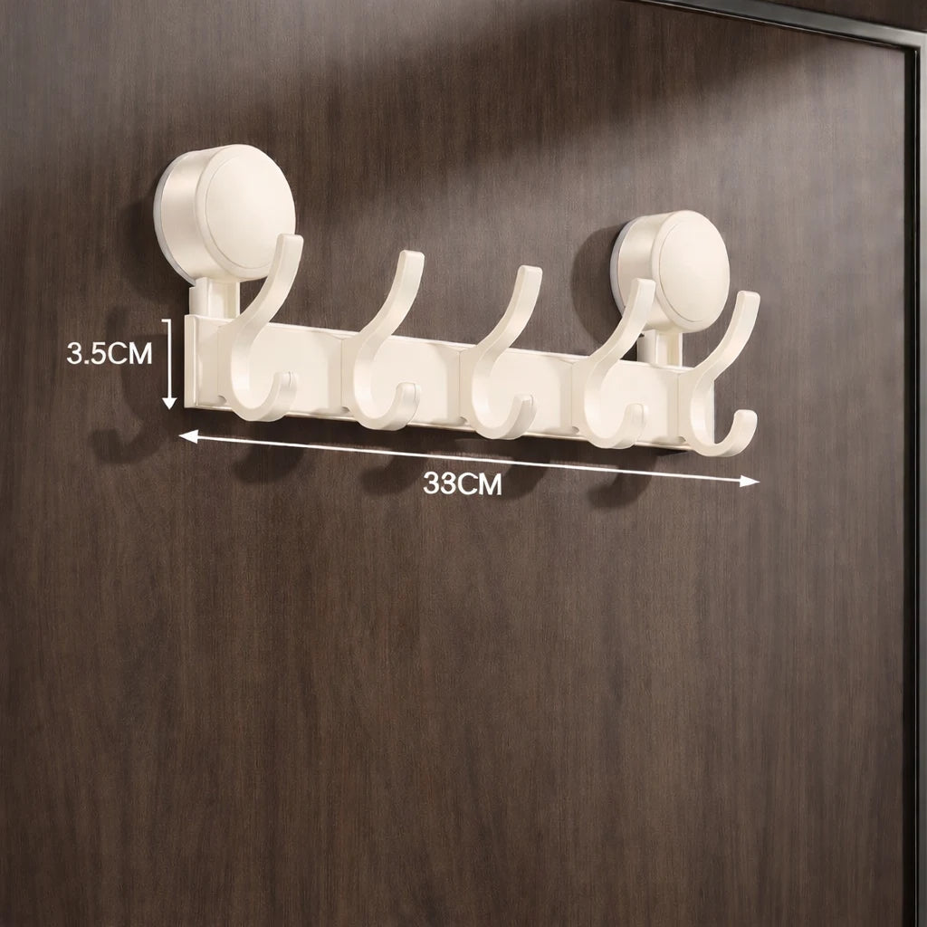 Porte-Manteau Mural Salle de Bain Ventouse Beige 5 Crochets