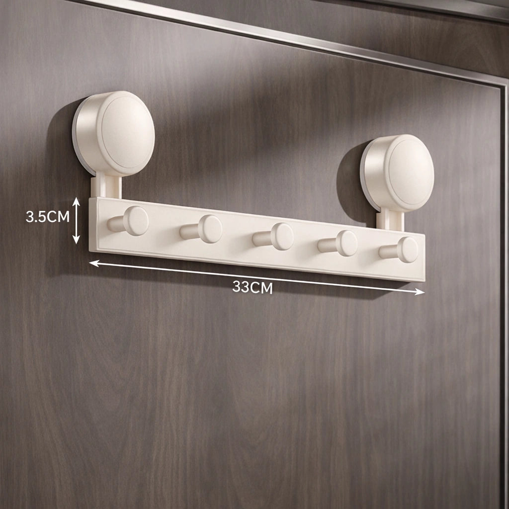 Porte-Manteau Mural Salle de Bain Ventouse Beige 5 Crochets Arrondi