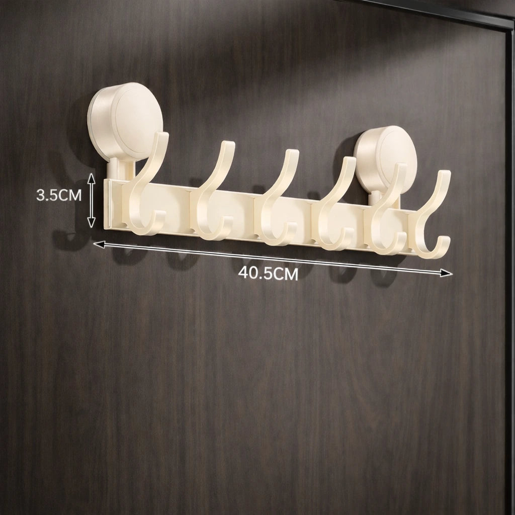 Porte-Manteau Mural Salle de Bain Ventouse Beige 6 Crochets
