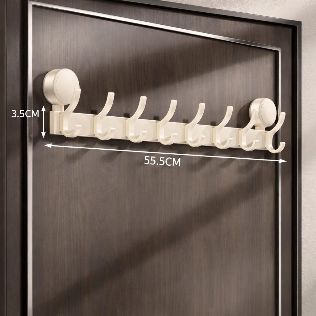 Porte-Manteau Mural Salle de Bain Ventouse Beige 8 Crochets