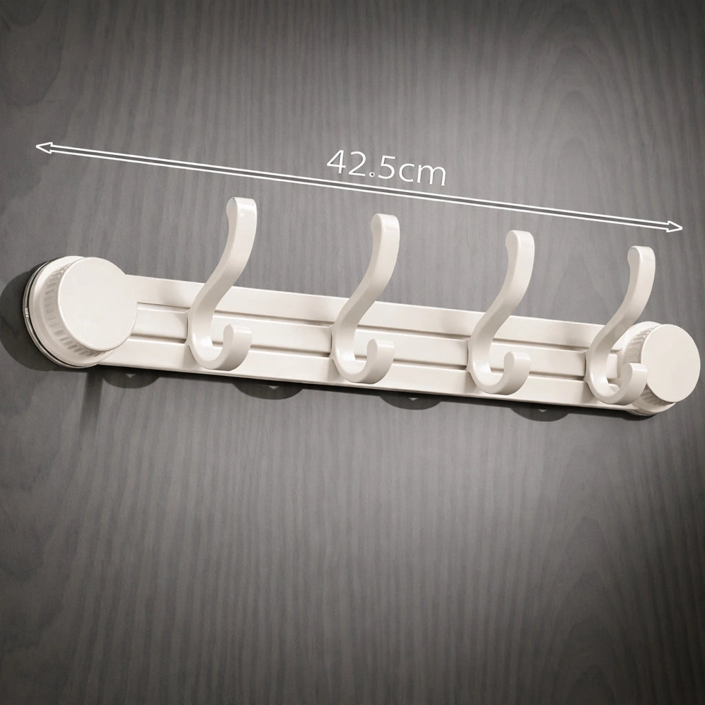 Porte-Manteau Mural Salle de Bain Ventouse Support Lateral Beige 4 Crochets