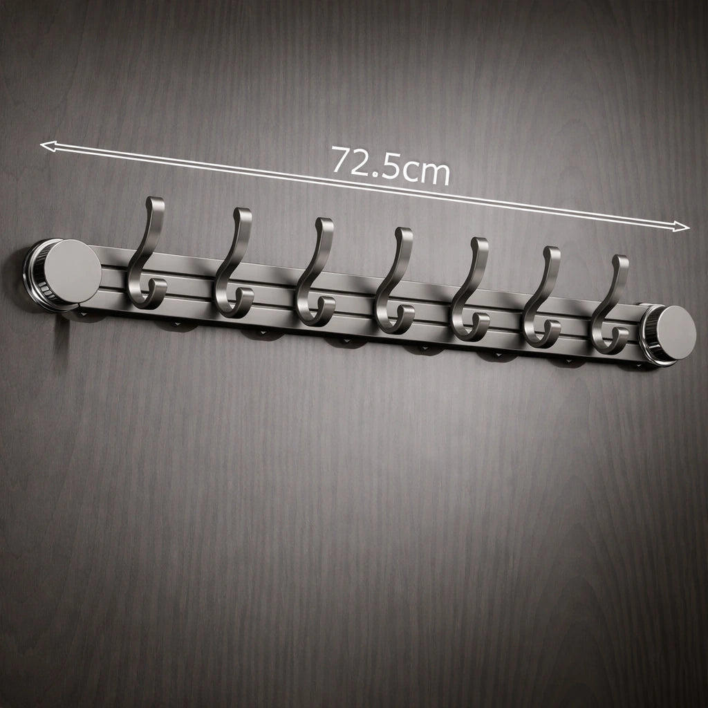 Porte-Manteau Mural Salle de Bain Ventouse Support Lateral Gris 7 Crochets