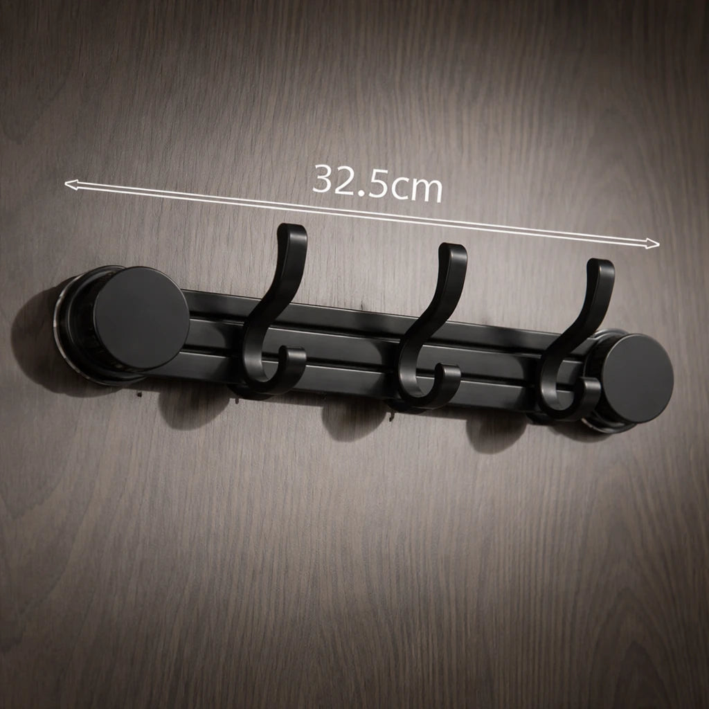 Porte-Manteau Mural Salle de Bain Ventouse Support Lateral Noir 3 Crochets