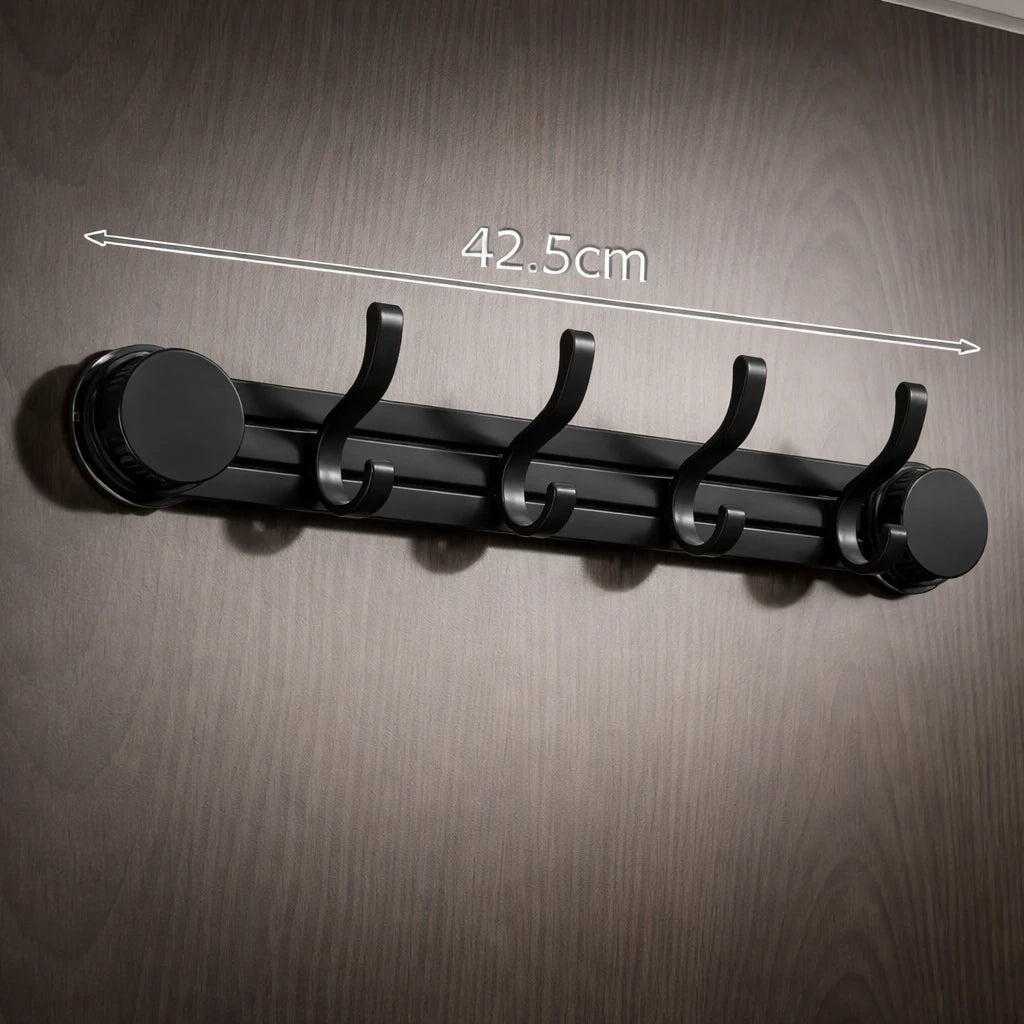 Porte-Manteau Mural Salle de Bain Ventouse Support Lateral Noir 4 Crochets